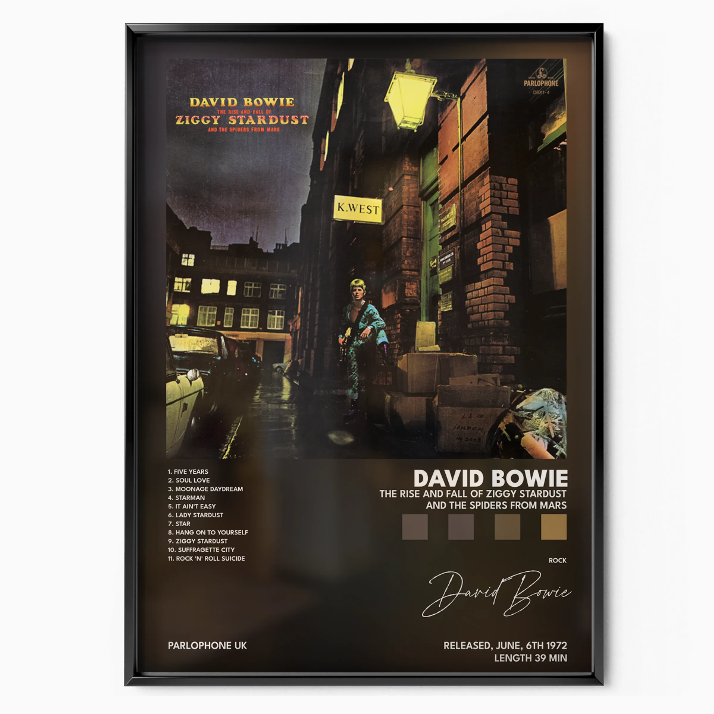 The Rise and Fall of Ziggy Stardust and the Spiders from Mars Album poster, museum grade matte print