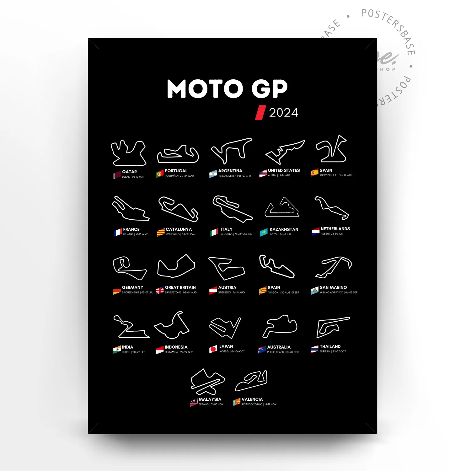 Circuit Wall Moto GP 2024 Black poster, museum grade matte print