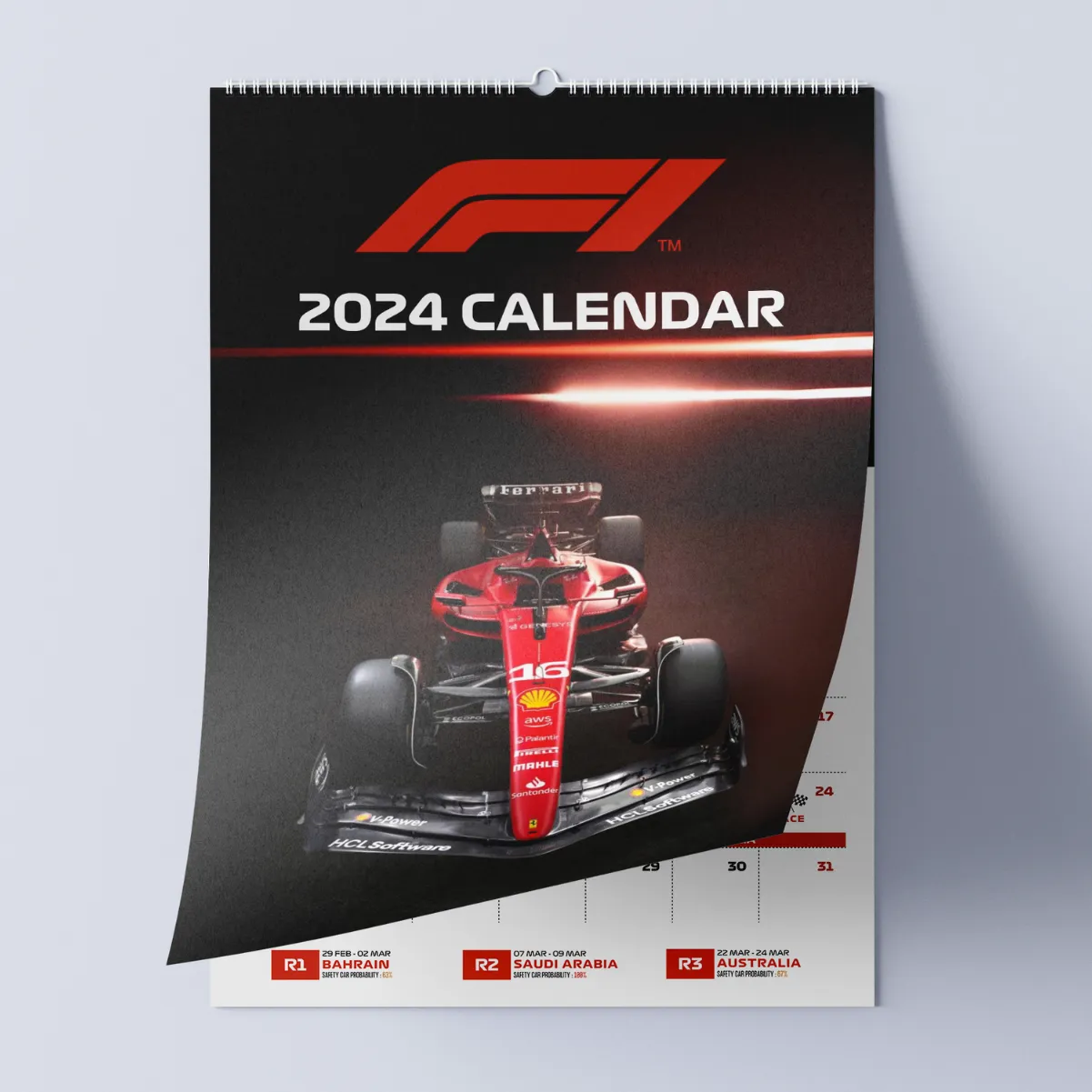 Calendar F1 Ferrari 2024 poster, museum grade matte print