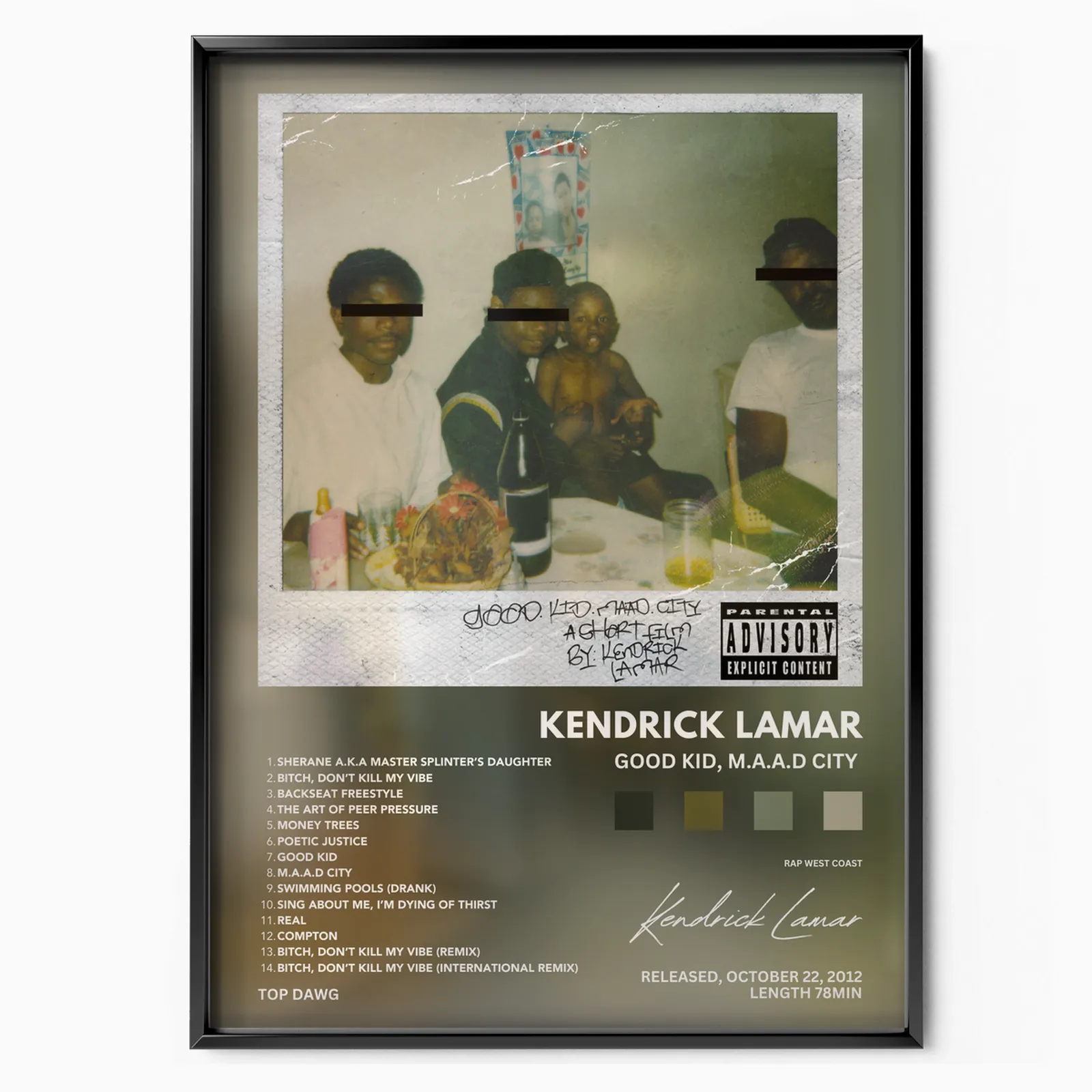 Good Kid, m.A.A.d City Album poster, museum grade matte print