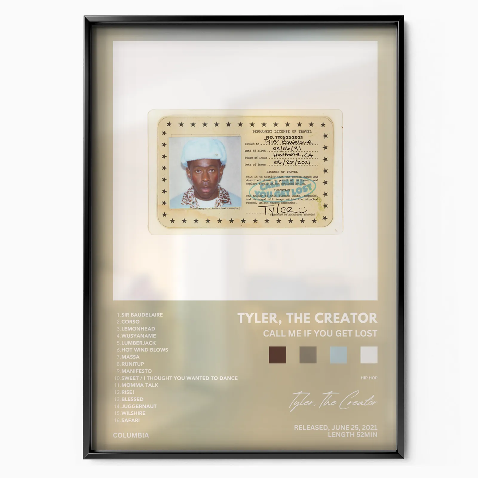 Tyler, The Creator 'Call Me If You Get Lost' poster, museum grade matte print