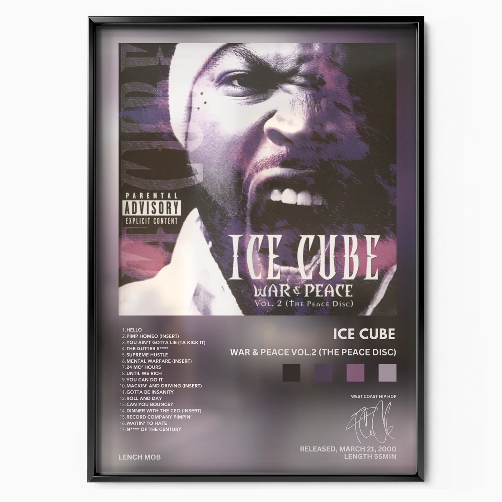Ice Cube - War & Peace Vol.2 poster, museum grade matte print