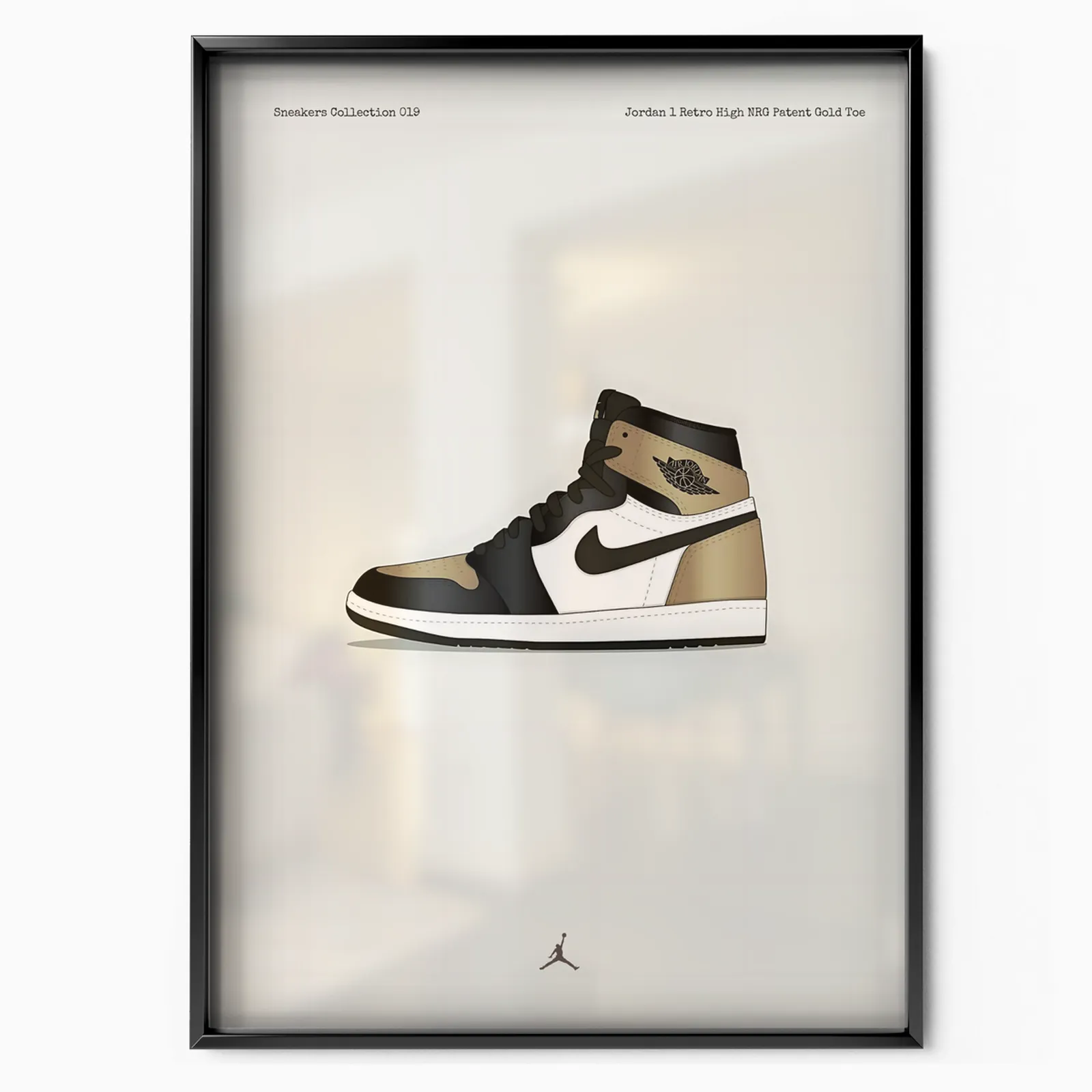 Jordan 1 Retro High NRG Patent Gold Toe poster, museum grade matte print