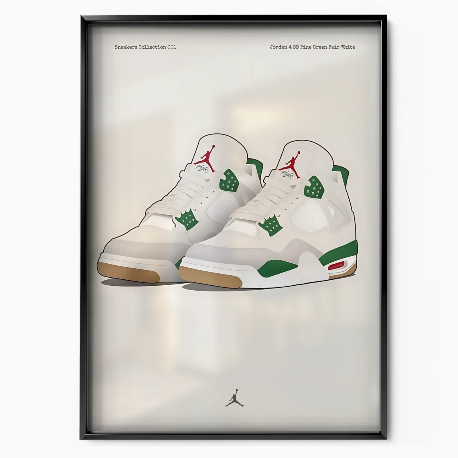 Jordan 4 SB Pine Green Pair White poster, museum grade matte print