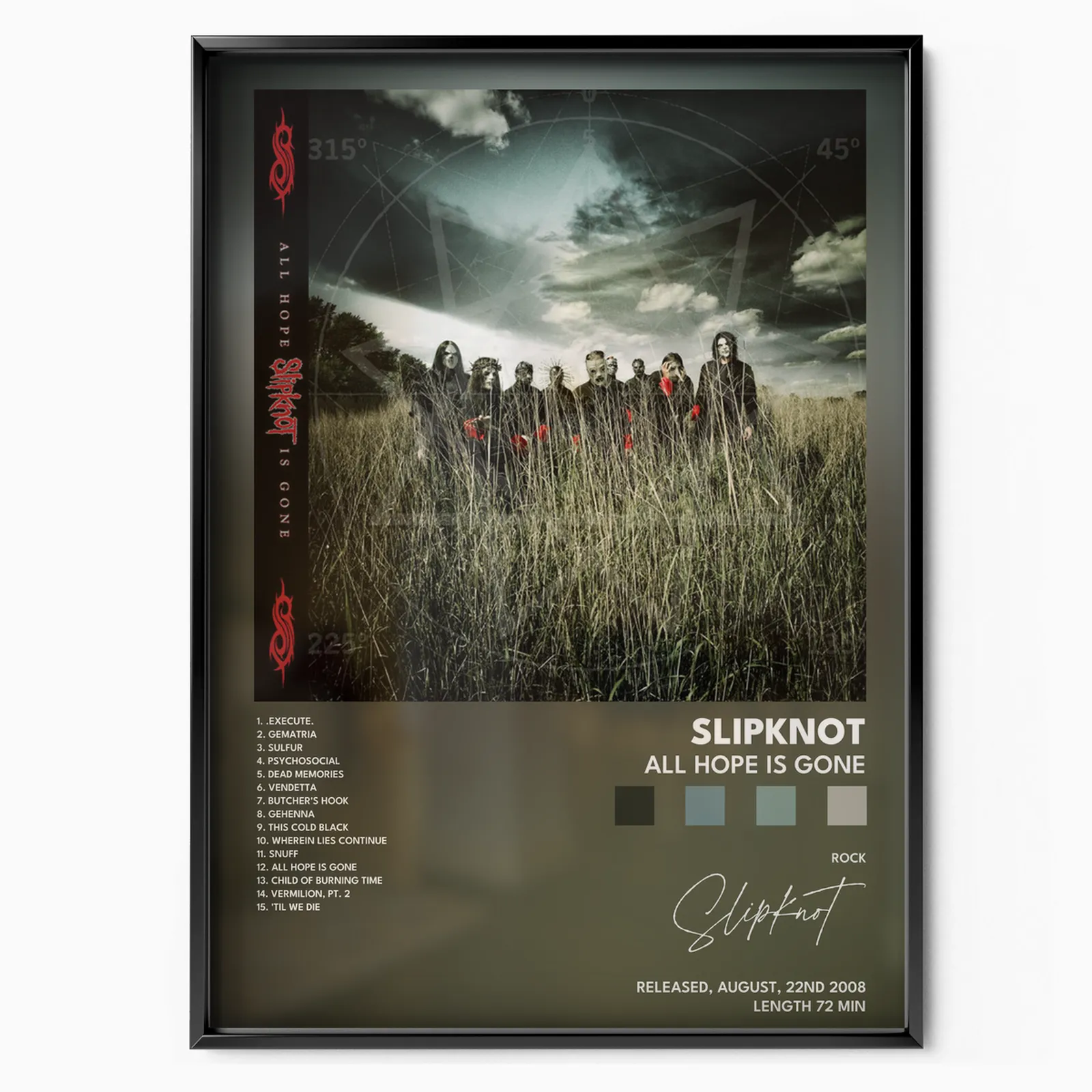 slipknot All Hope Is Gone poster poster, museum grade matte print