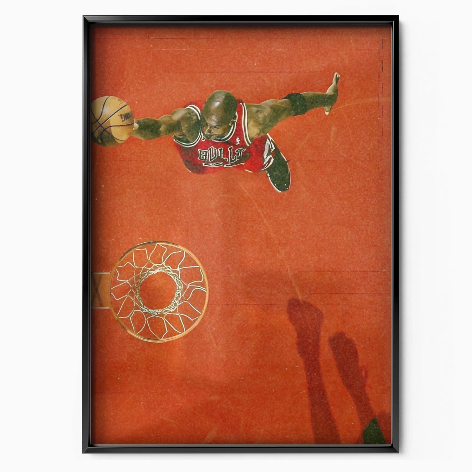 Basketball Shadow Dunk Red Minimalist poster, museum grade matte print